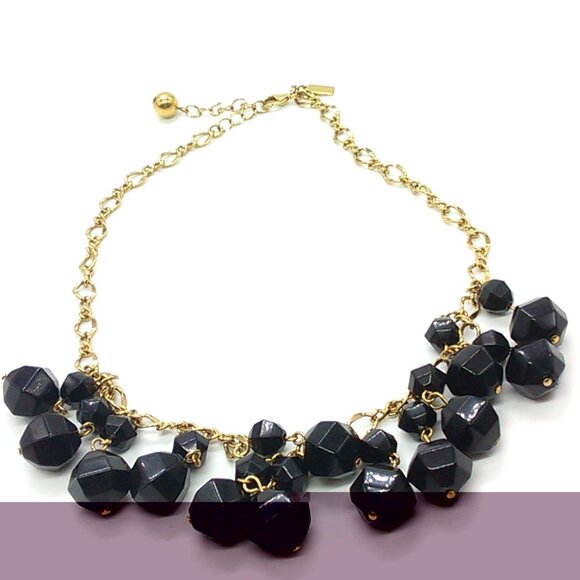 Kate Spade NY Black Faceted Bead Gold Plated Statement Necklace 17-19" - Picture 3 of 12